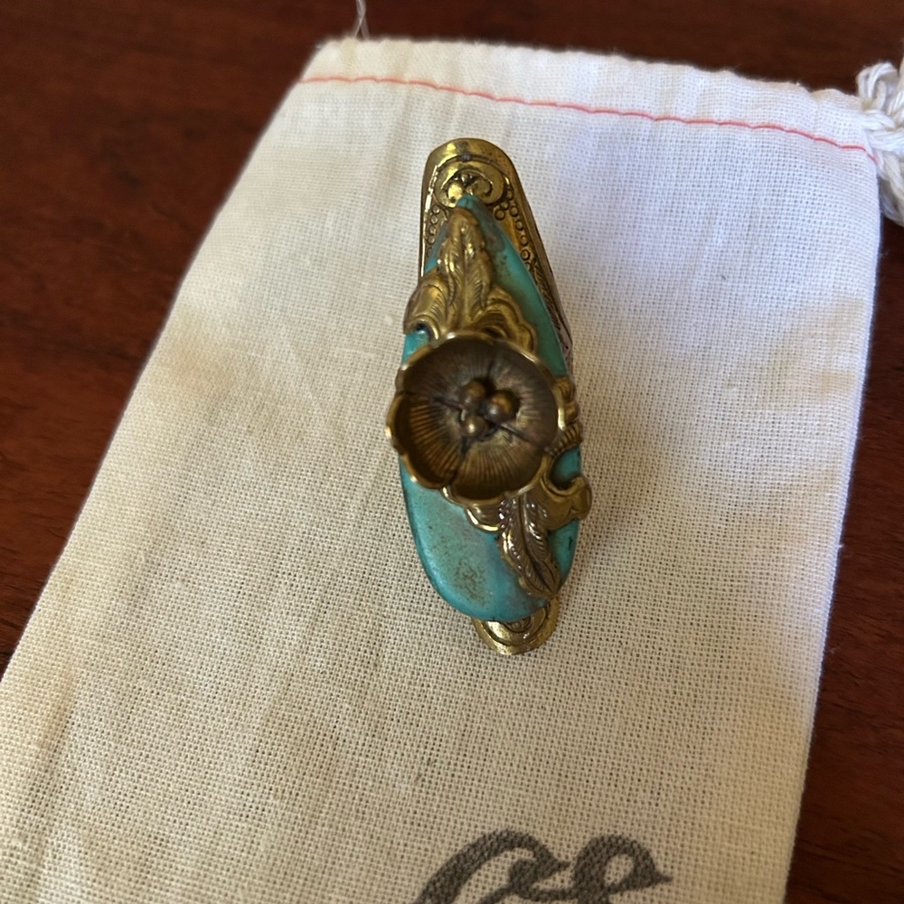 Large Handcrafted Brass and Turquoise ring - Picture 2 of 9